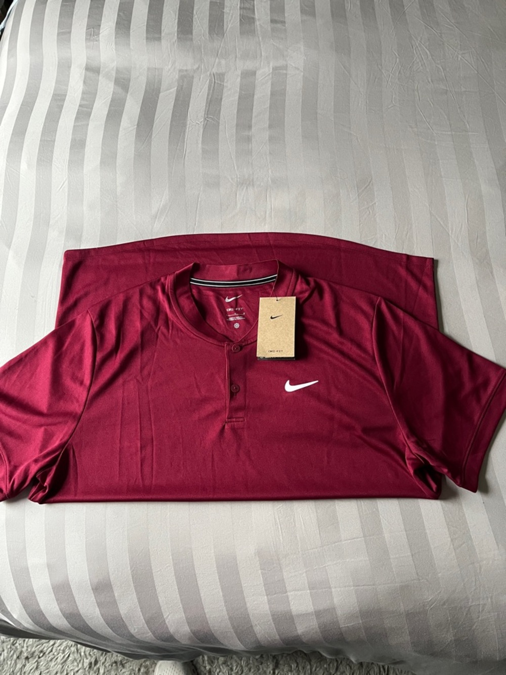 Nike Burgundy Short Sleeve Henley with White Swoosh